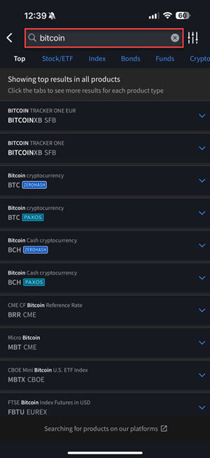 The contract search bar on the iPhone. 